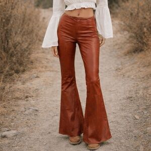 Free People - Penny Faux Leather Flare Pants in Burnt Orange - Size 30